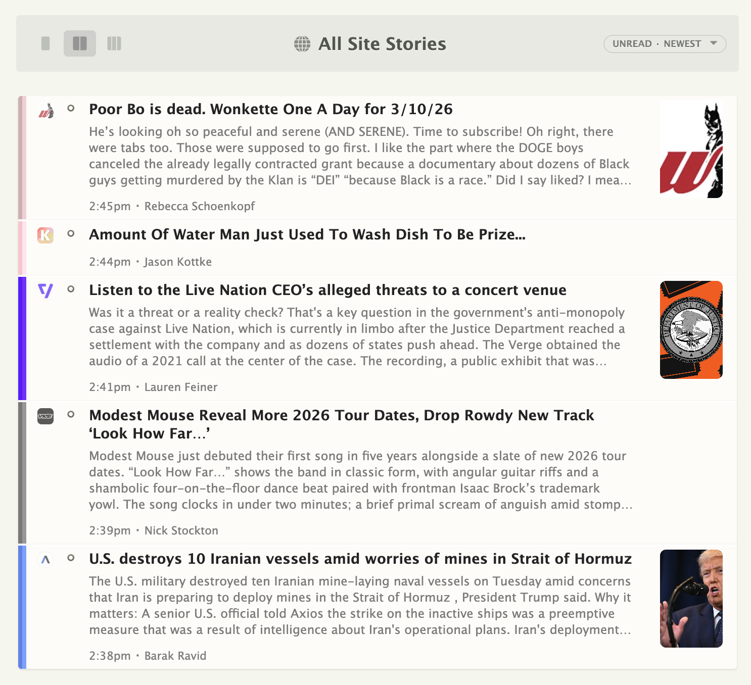 All feeds fetched every 5-15 minutes